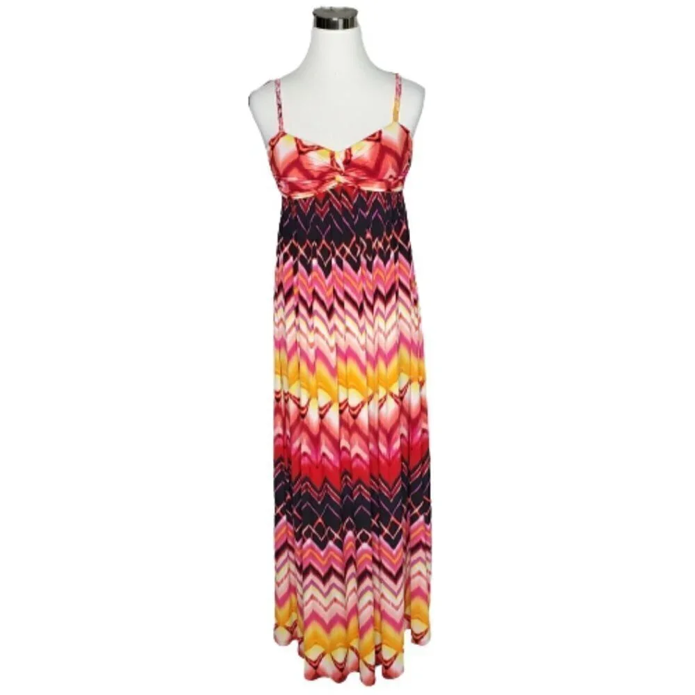 BISOU Bisou Zig Zag Lined Pullover Multi-Color Braided Straps Maxi Dress Size 8 - Picture 2 of 8